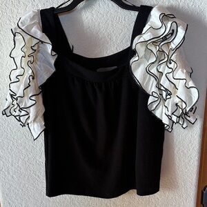 Sunday in Brooklyn Black Top with White Ruffle Sleeves